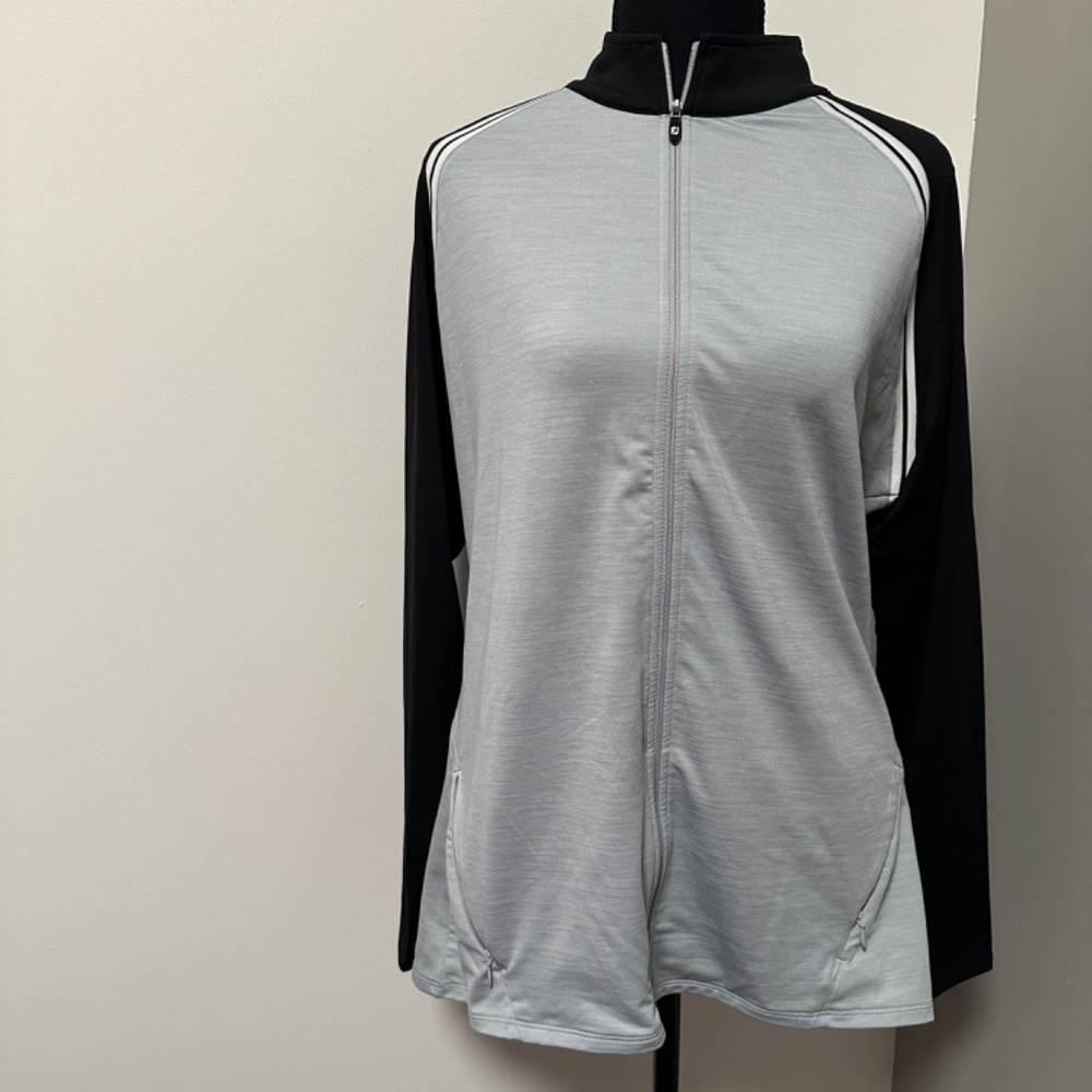 *FJ* Black x Grey Long Sleeve Zipper Sweatshirt Size Largel